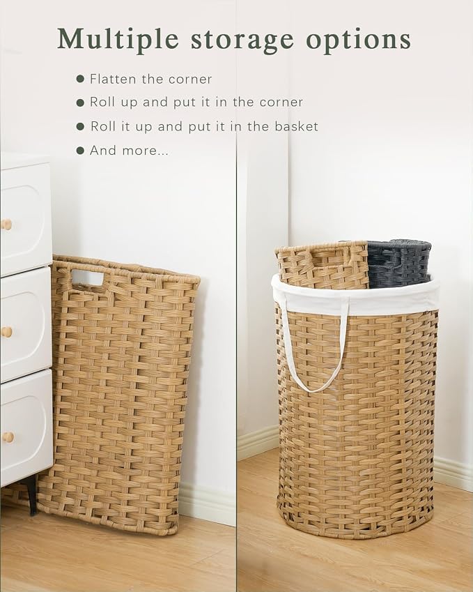 Laundry Basket Round Rattan Laundry Hamper 29.1 Gal Handwoven Large Wicker - Image 6