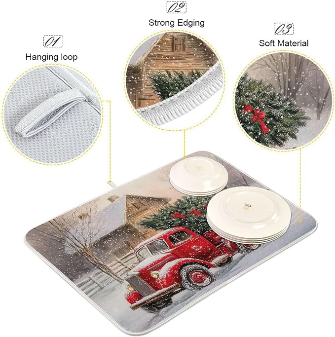 Red Christmas Truck Dish Drying Mat - Image 3