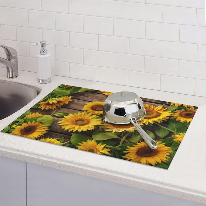 Sunflower Dish Drying Mat for Kitchen Counter Protector and Decoration Super - Image 3