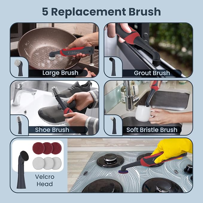 LifeBasis Rechargeable Power Scrubber 11-Piece Kit, Cordless Electric Cleaning - Image 3