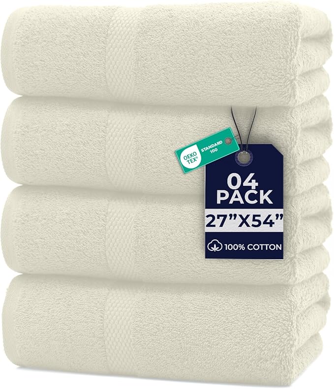 DAN RIVER Bath Towels Set of 4, 27 x 54 Inches, 100% Cotton, Larger & Lighter by DanRiver
