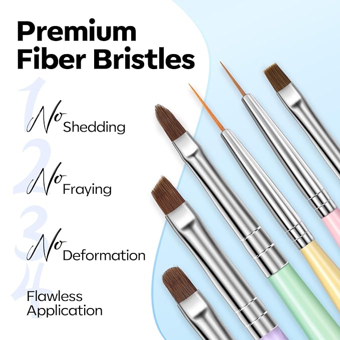 Modelones Nail Art Brushes Set, Nail Brush kit Gel Polish, Extension Gel - Image 2