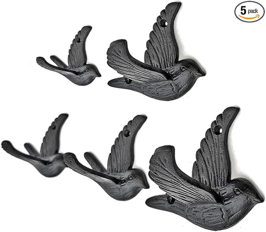 Ambipolar 5-Pack Bird Flying Style Coat Hooks, Vintage Black Hooks by Ambipolar
