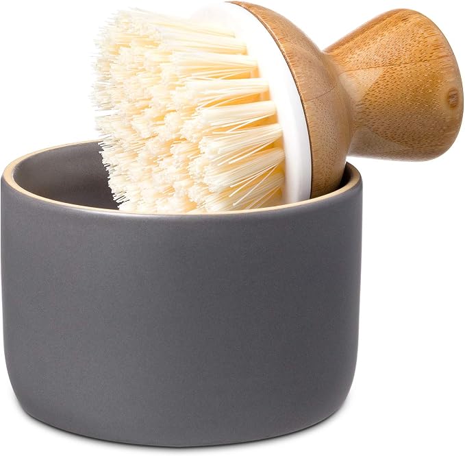 Full Circle Bubble Up Bamboo Dish Brush & Ceramic Soap Dispenser – Family Safe - Image 3