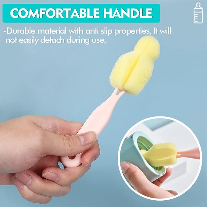 ponge Bottle Brush 6PCS Sponge Nipple Brushes Baby Bottle Nipple Cleaning Brush - Image 6
