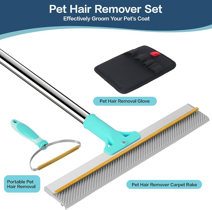 3 in 1 Carpet Rake for Pet Hair Removal, Reusable Pet Hair Remover Broom - Image 3