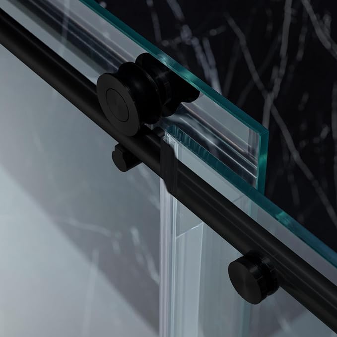 Woodbridge Frameless Single Sliding Shower Doors in Matte Black Finish - Image 9