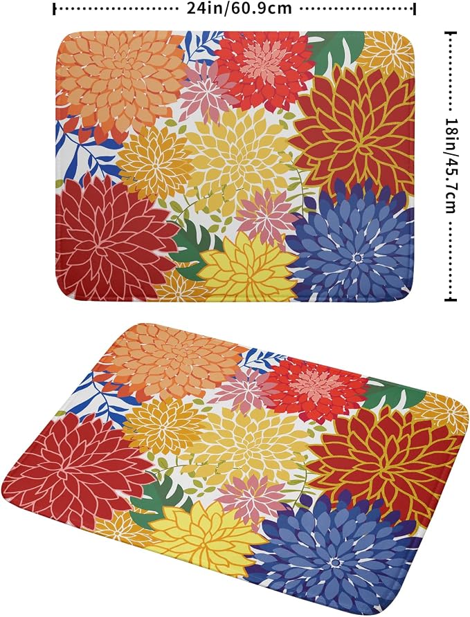 Modern Floral Dish Drying Mat Large Multicolored Tropical Drying Pad - Image 2