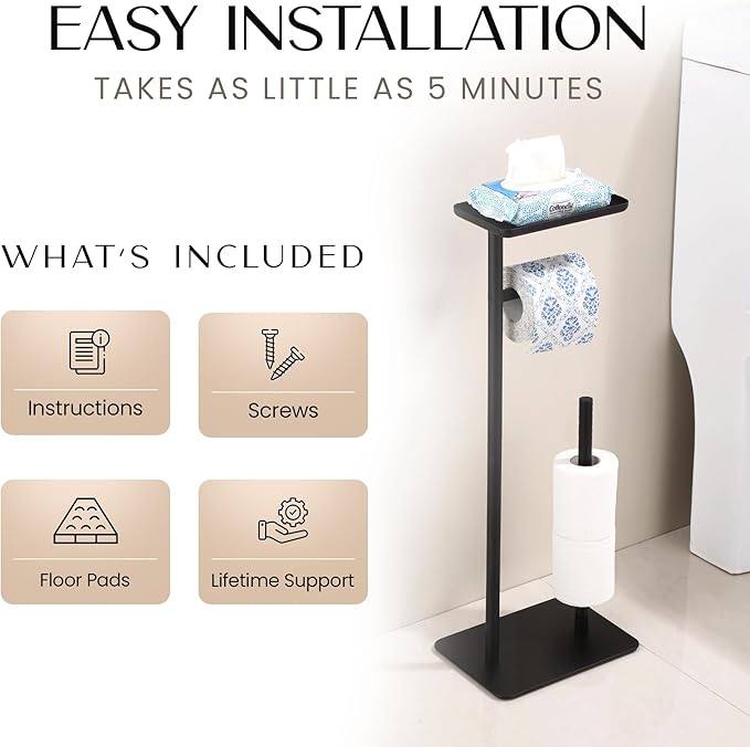 Day Moon™ Matte Black Toilet Paper Holder Free Standing Toilet Paper Holder - Image 4