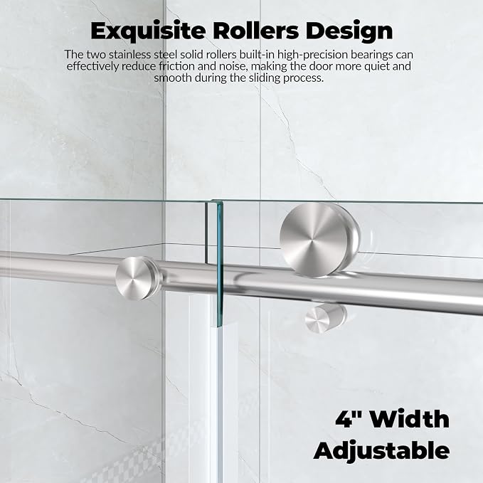 44-48" W x 76" H Frameless Sliding Shower Door，5/16" Thick Tempered Clear Glass - Image 6