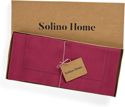 Solino Home Linen Beet Table Runner 132 Inches Long - 100% Pure Linen Extra Long Table Runner 14 x 132 Inch for Christmas, New Year - Classic Hemstitch