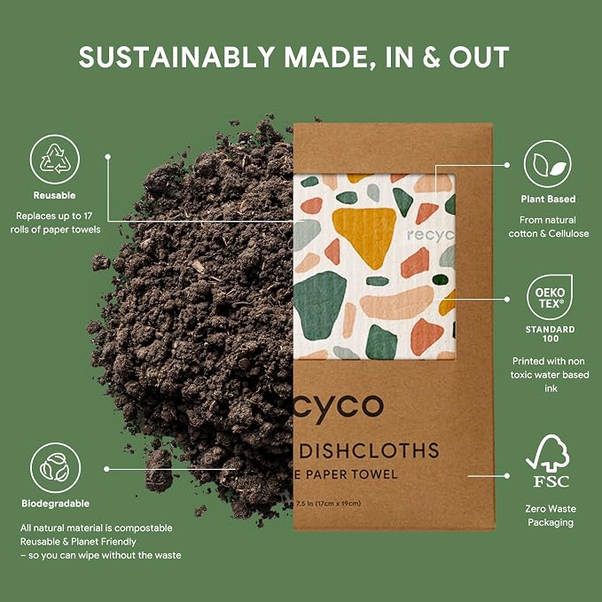 RECYCO Swedish Dishcloths for Kitchen | 5 Pack Urban Boho Terrazzo Washable - Image 3
