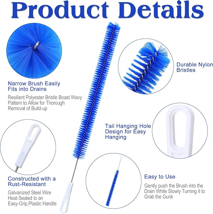 2 Pcs Drain Cleaner Brush 15 Inches Extra Long Handle Scrub Cleaner Bottle Brush - Image 3