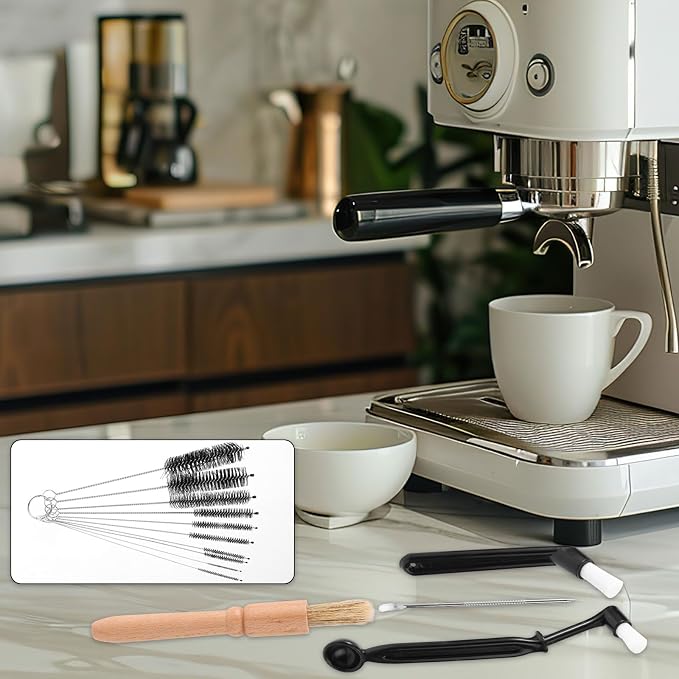14pcs Coffee Machine Cleaning Brush Set, Wood & Plastic Espresso Grinder Maker - Image 5