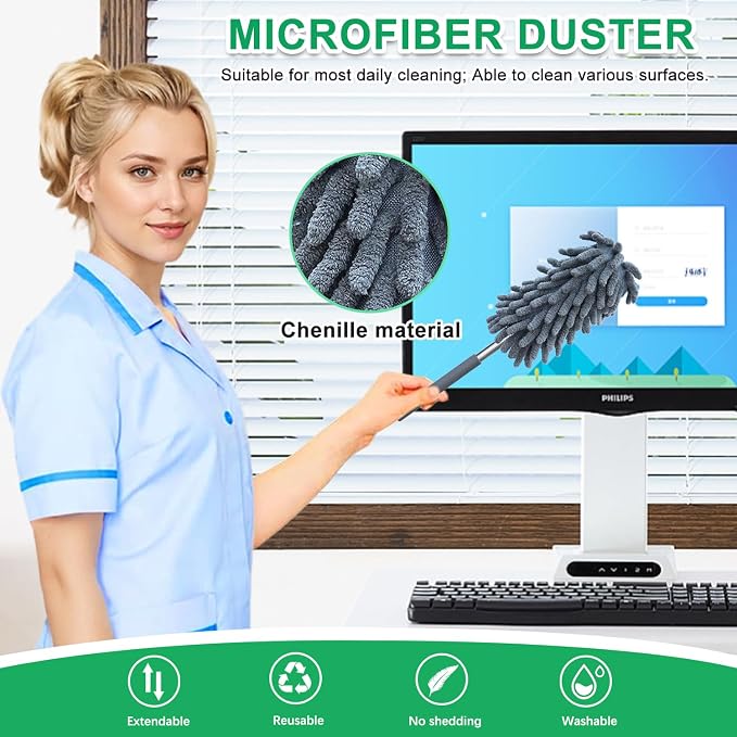 2 Pack Microfiber Duster for Cleaning, Washable Dusters, Extendable Pole - Image 4