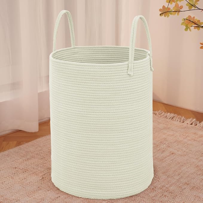 Large Woven Laundry Basket Hamper, 80L Cotton Rope Storage Bin by JMvicyroam