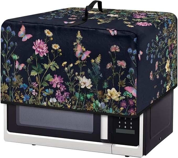 Microwave Dust Cover, Floral Heat-Resistant Waterproof Polyester Fabric Microwave Oven Dust Cover Case Dustproof Protections Protector for Microwaves Ovens
