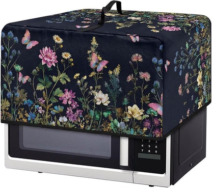 Microwave Dust Cover, Floral Heat-Resistant Waterproof Polyester Fabric Microwave Oven Dust Cover Case Dustproof Protections Protector for Microwaves Ovens