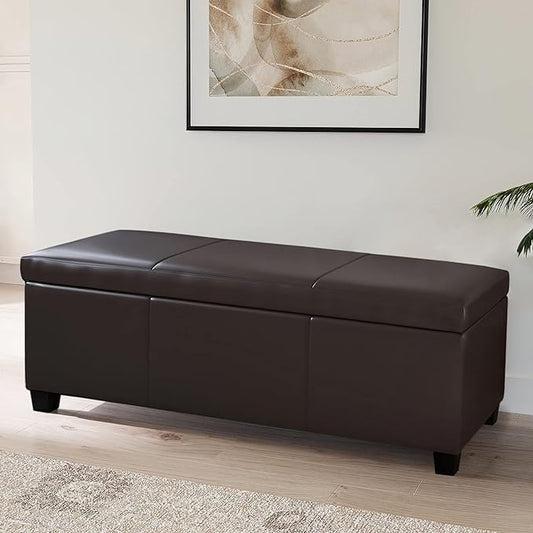 BELLEZE Storage Faux Leather Ottoman, 47 Inch Bench Bedroom Bench by BELLEZE