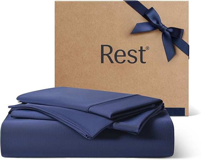 REST® Evercool®+ Starter Sheet Set, Queen, Blue, Breathable Bed Sheets for Hot Sleeper and Night Sweats, with Pillowcases, with Ionic+ Self-Cleaning Silver Yarn for Sensitive Skin, 3PCS No Flat Sheet