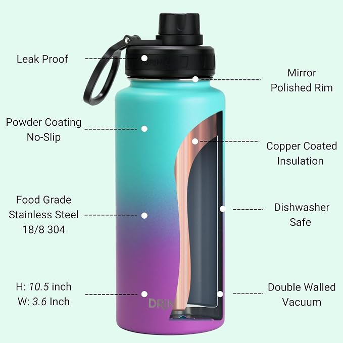 DRINCO Stainless Steel Water Bottle Spout Lid Vacuum Insulated Double Wall - Image 4
