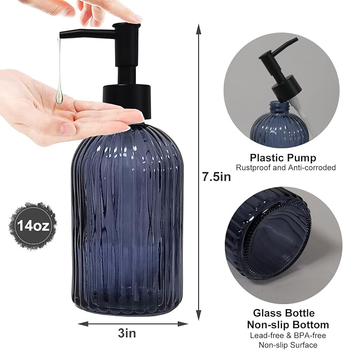Glass Soap Dispenser with Black Plastic Pump, 13.5oz Refillable Hand Soap - Image 2