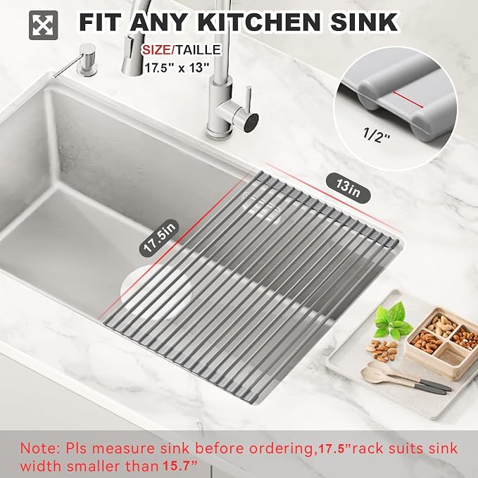 MERRYBOX Roll Up Dish Drying Rack, Over The Sink Dish Rack Foldable, - Image 2