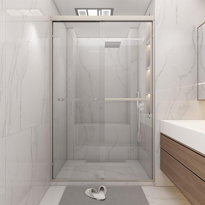 Shower Door 44-48" W * 72" H, Brushed Nickel Double Sliding Shower Door by BathlinkBathroom