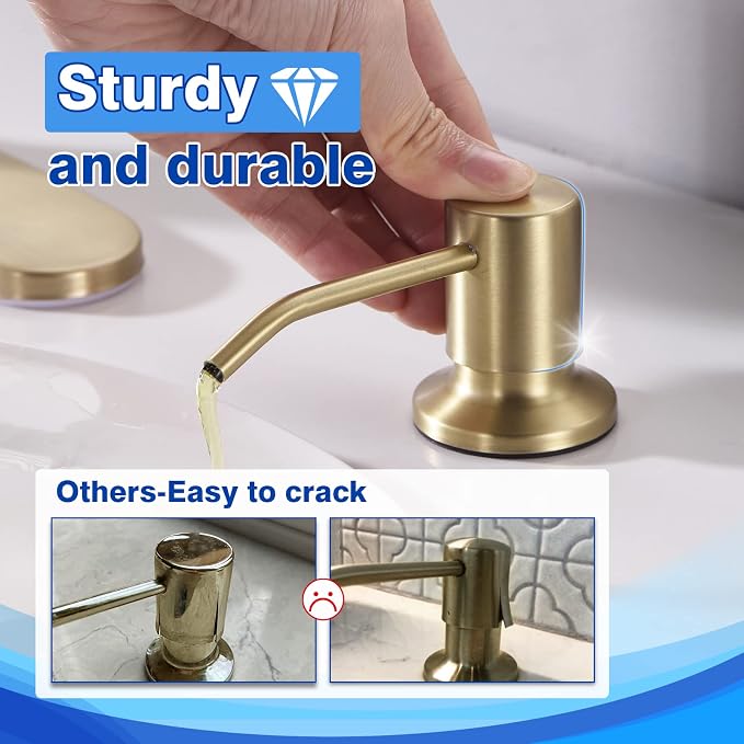 Gold Soap Dispenser for Kitchen Sink, WEWE Brushed Gold Soap Dispenser - Image 4