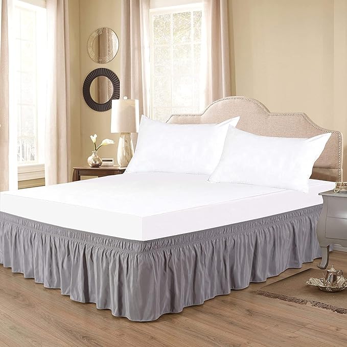 Silver Wrap Around Bed Skirts with 16" Drop - Three Sides Fabric Adjustable Elastic Dust Ruffle Silky Soft -600 TC Stretchy Bed Skirt-King XL(78"X 84") Silver