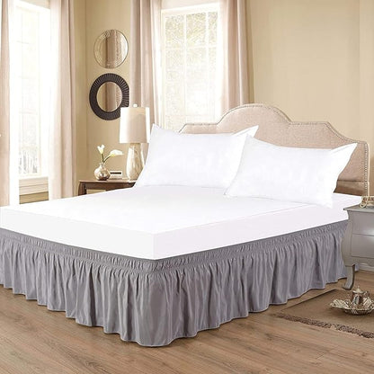 Silver Wrap Around Bed Skirts with 16" Drop - Three Sides Fabric Adjustable Elastic Dust Ruffle Silky Soft -600 TC Stretchy Bed Skirt-King XL(78"X 84") Silver