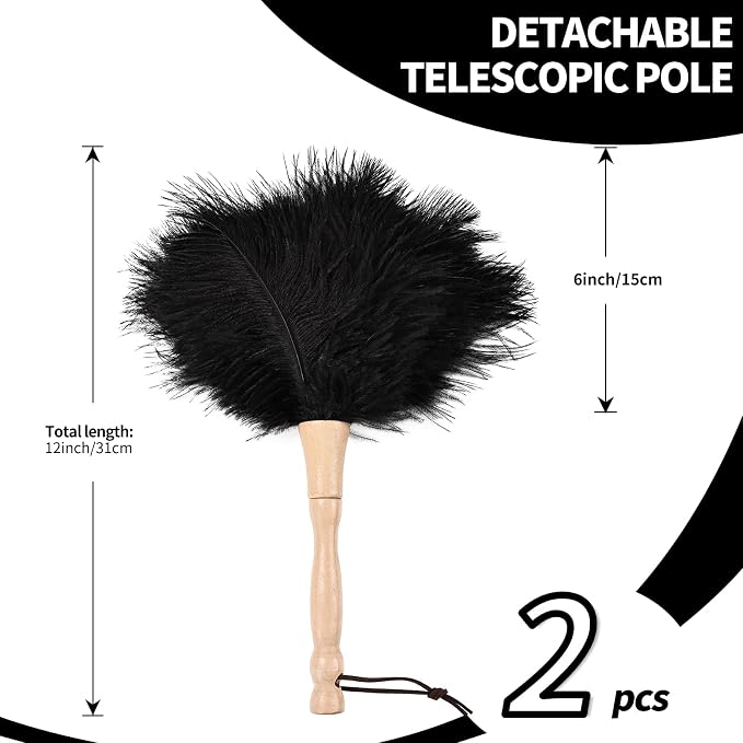 Ostrich Feather Duster 12 Inch Handheld Duster Supplies, Wooden Handle Feather - Image 2