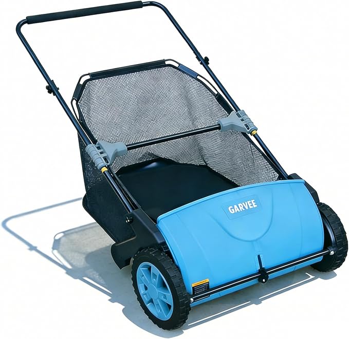 Manual Push Lawn Sweeper 21-Inch, Yard Leaf & Debris Collector by GarveeLife