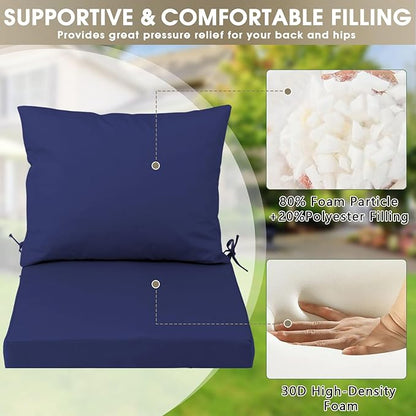 Outdoor Seat Cushion Set 19 x 19 In, Water-Resistant & Fade-Resistan, Patio Furniture Cushions with Removable Cover Deep Seat & Back Cushion with Handle and Adjustable Straps for Chair Sofa,2PC