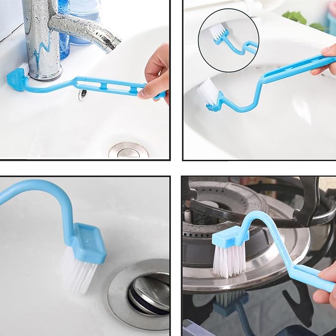 4PCS V-Shape Plastic Curved Brush Blue 7.9x1.4 inch Toilet Corner Edge Cleaning - Image 5