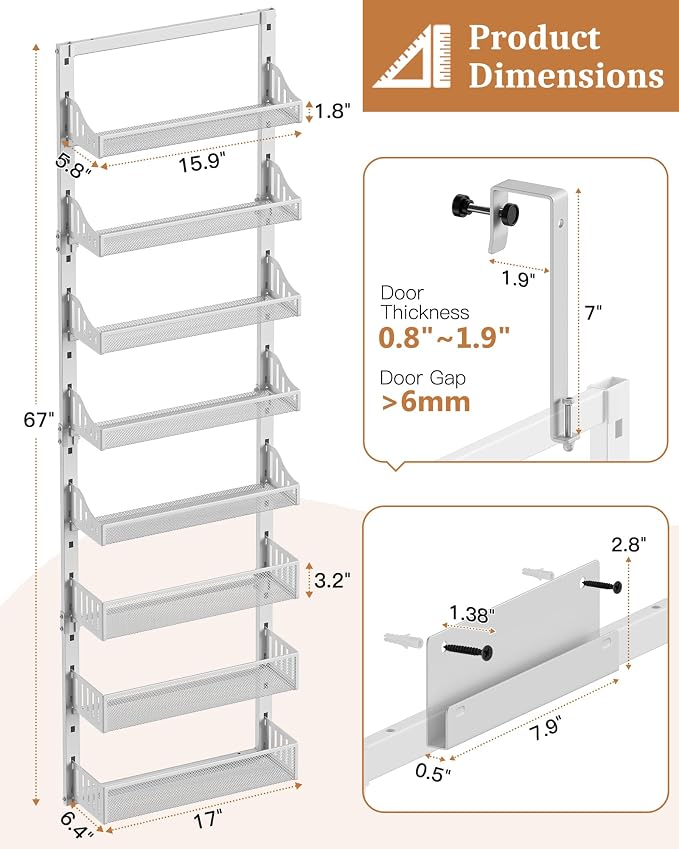 Over the Door Pantry Organizer 8-Tier, Large Metal Door Spice Rack - Image 7