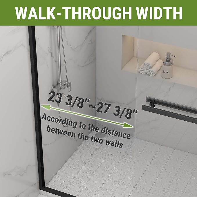 Tub Shower Door 56-60" W x 60" H, Matte Black Bathtub Door - Image 3