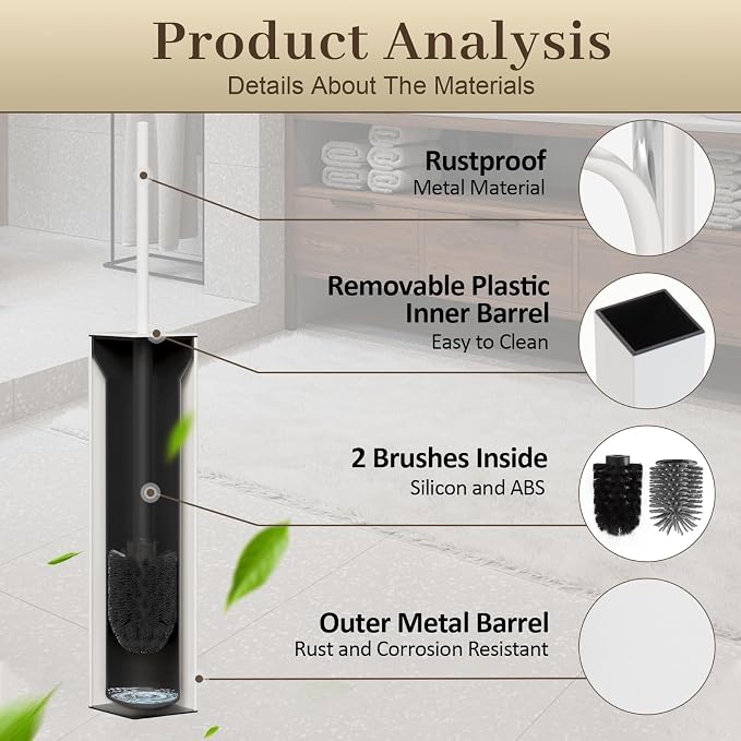 Toilet Brush and Holder Wall Mounted, Bathroom Toilet Brush, Drill or 3M - Image 3