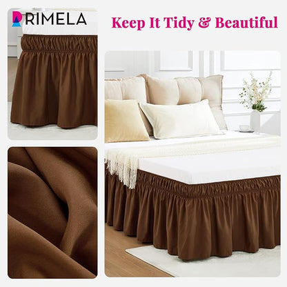 RIMELA Bed Skirt King Size 18 Inch Drop, Elastic Bed Skirting for Bed Base and Frame, Bedding Dust Ruffle Easy to Install,Wrap Around Adjustable Bedskirt, Chocolate Brown