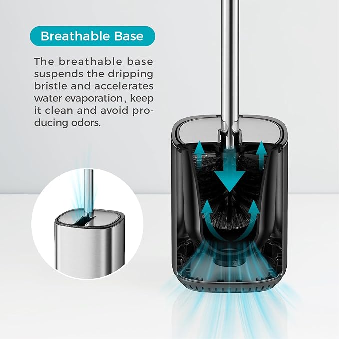 Toilet Brush and Holder Set Toilet Bowl Brush Stainless Steel Automatic Open - Image 3