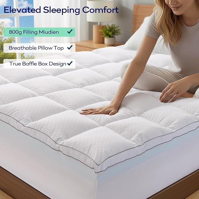 OLANLY Dual-Layer 4 Inch King Size Memory Foam Mattress Topper for Back Pain, 2 Inch Cooling Pillow Top Mattress Pad Cover and 2 Inch Gel Memory Foam Topper, Deep Elastic Pocket, White