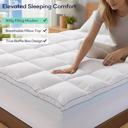 OLANLY Dual-Layer 4 Inch King Size Memory Foam Mattress Topper for Back Pain, 2 Inch Cooling Pillow Top Mattress Pad Cover and 2 Inch Gel Memory Foam Topper, Deep Elastic Pocket, White