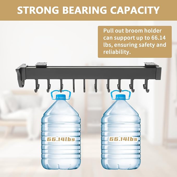 Pull-Out Mop and Broom Holder Slide Broom Closet Organizer Sliding Garage - Image 6