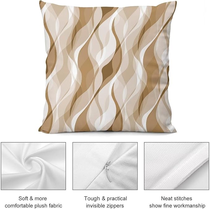 Cream Throw Pillow Covers Modern Abstract Cream and Grey Striped Decorations for Bedroom Living Room Farmhouse Sofa Pillows Bed Couch 12x12 Inch