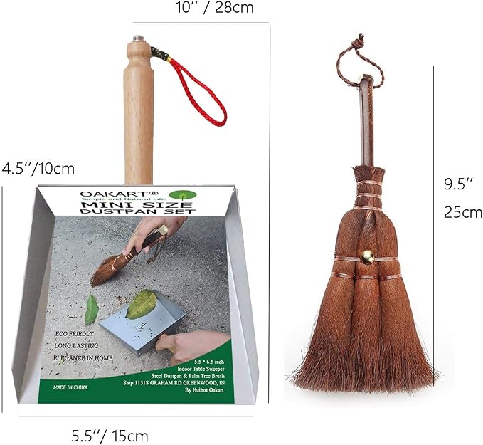 Mini Metal Dustpan and Brush Set Natural Bristle Hand Broom - Image 5