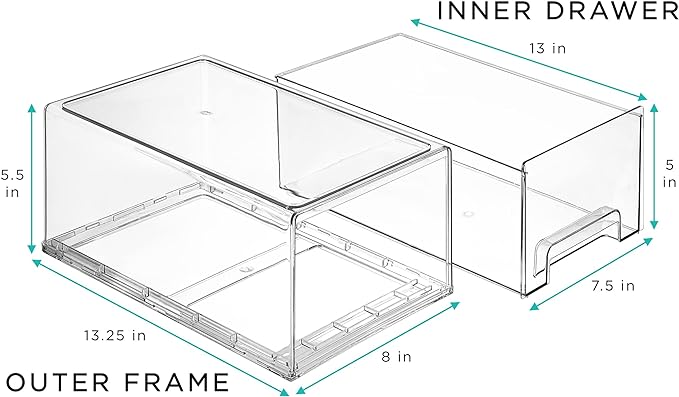 Sorbus Large Clear Storage Drawers – Stackable Pull-Out Storage Bins - Image 4