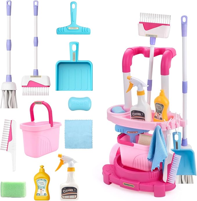 Jenilily Toddler Cleaning Set, Kids Cleaning Carts Toy Set, Detachable Kids Mop by Jenilily
