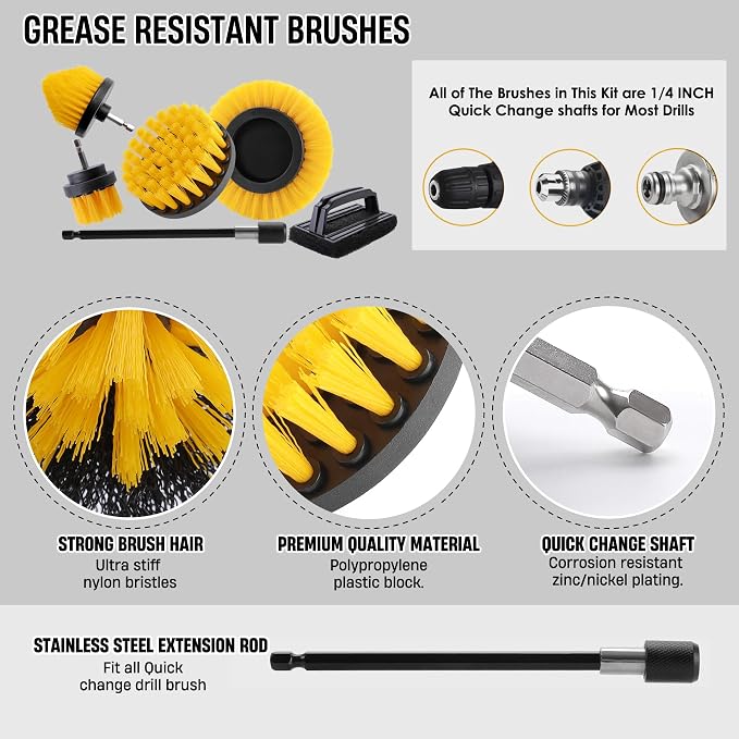 7 Piece BBQ Grill Cleaning Brush Ultra Stiff Drill Powered Cleaning Brushes - Image 3
