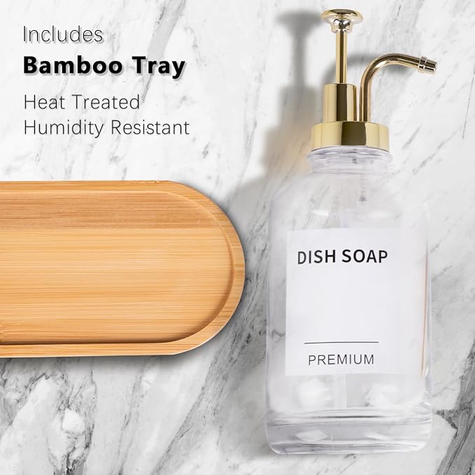 Dish Soap Dispenser for Kitchen, Hand Glass Soap Dispenser Set - Image 2