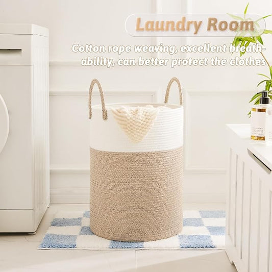 Laundry Basket, Woven Cotton Rope Laundry Hamper, 60L - Image 2